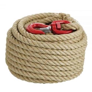Corde à poulie en chanvre naturel équipée d'un crochet émerillon à linguet de sécurité